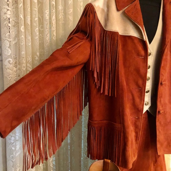 1950 Western Desert Suede fringe leather jacket pants skirt suit H Bar C museum - Picture 7 of 16